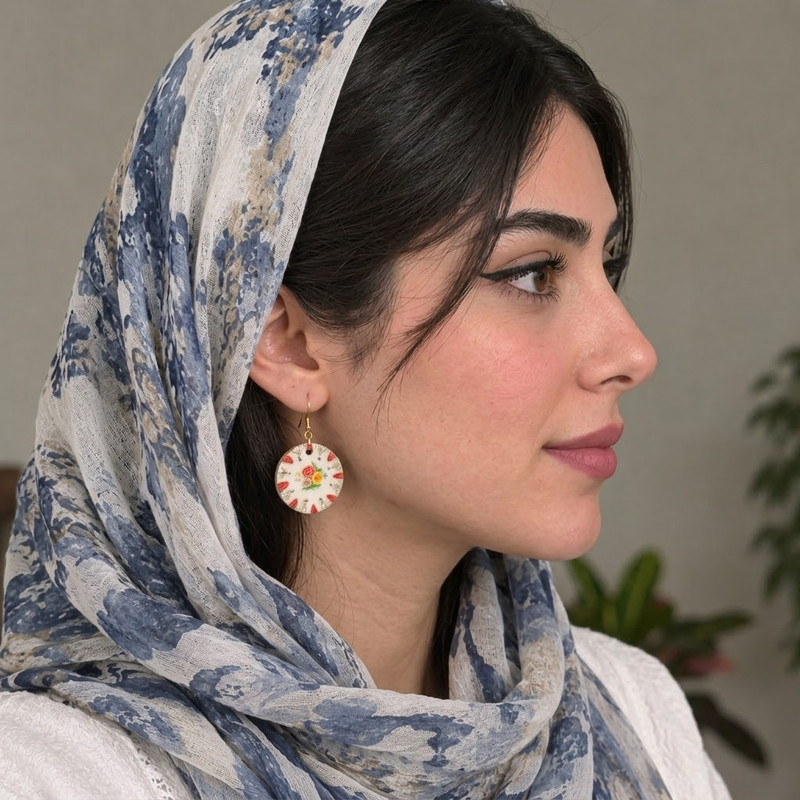 گوشواره سرامیکی دست ساز طرح گل سرخی