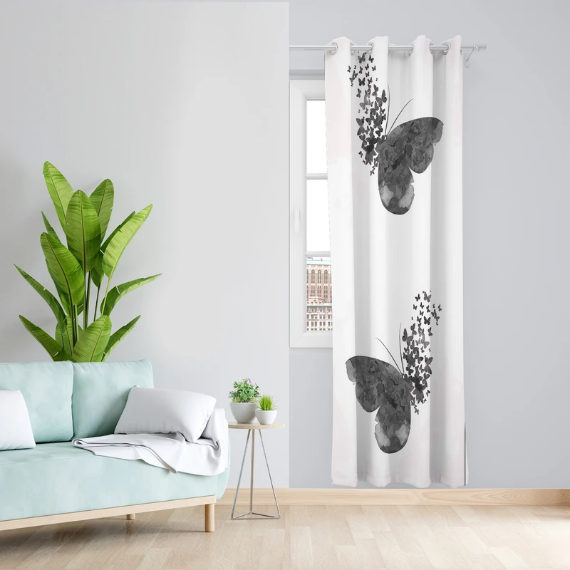 پرده طرح پروانه مدل مخمل پانچی کد L 1371L Z سایز 140x200 سانتی متر