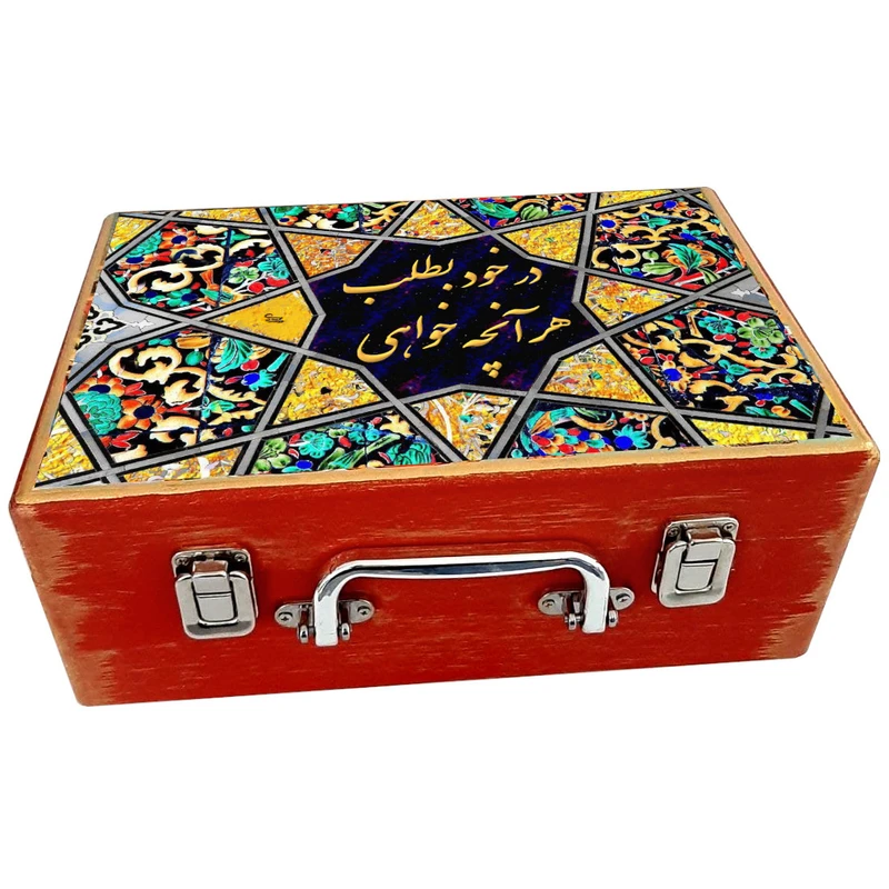 جعبه هدیه چوبی مدل چمدان طرح کاشی سنتی کد WS145