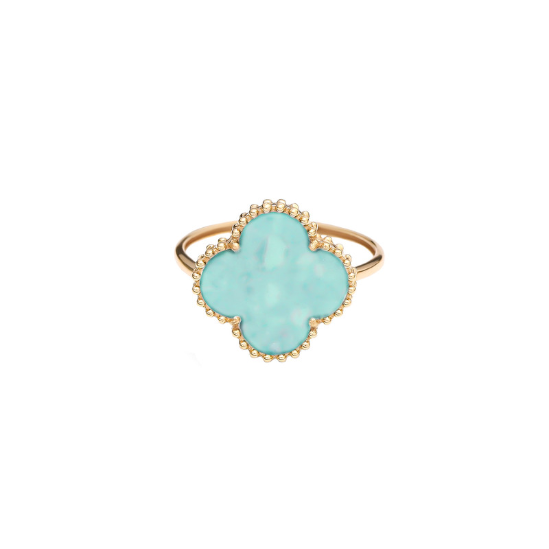 انگشتر طلا 18 عیار زنانه با طرح ونکلیف آرپلز ماوی گالری مدل گل فیروزه سایز 54