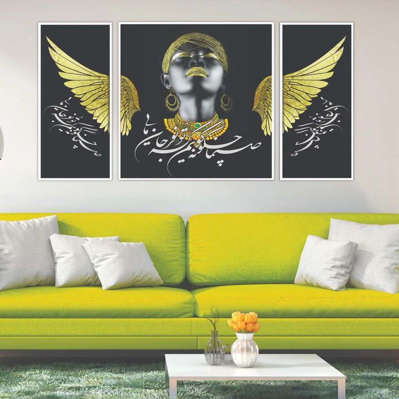 تابلو بکلیت طرح مدرن دیجیتال آرت مدل W-2081 فریم سفید مجموعه 3 عددی