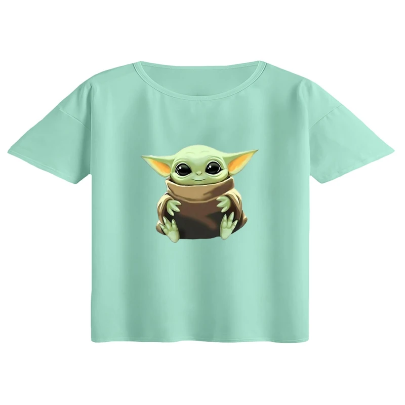 کراپ تی‌شرت آستین کوتاه زنانه مدل بیبی یودا کد 15