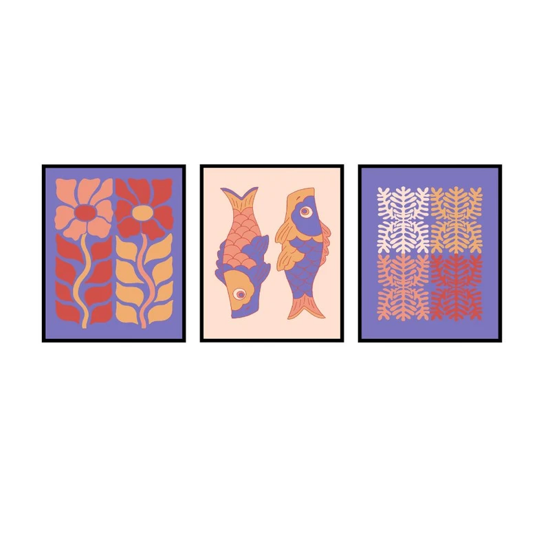 پوستر مدل چاپ گل مجموعه 3 عددی