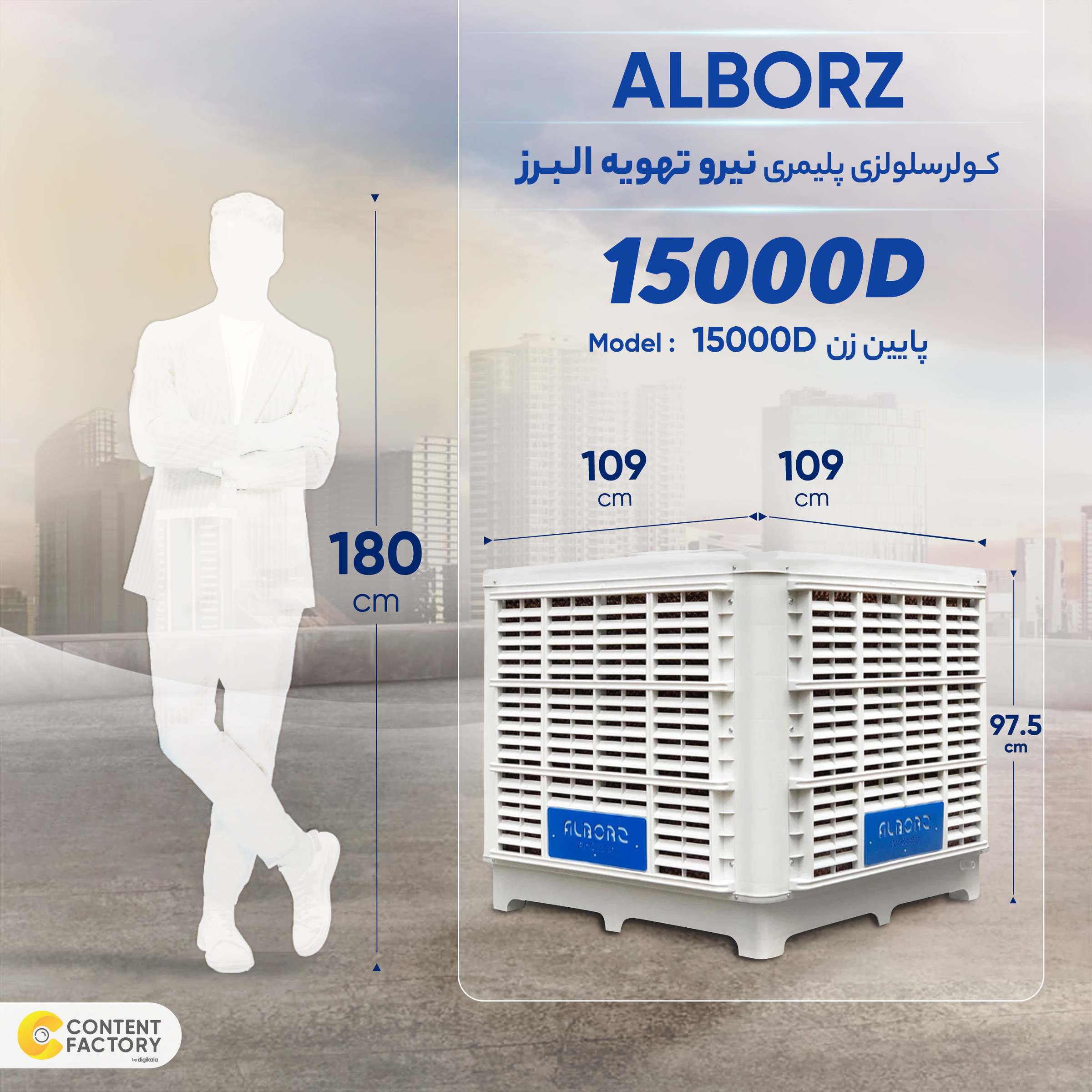 کولر سلولزی 15000 پلیمری نیرو تهویه البرز مدل پایین زن 15000D