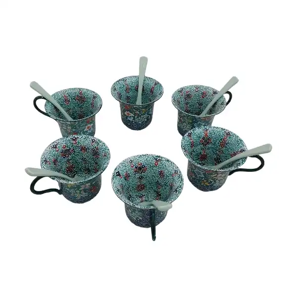 فنجان میناکاری کد S1023 به همراه قاشق بسته 6 عددی