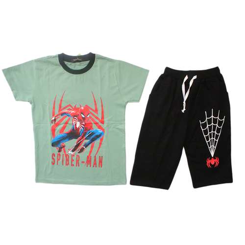 ست تی شرت و شلوارک پسرانه مدل اسپایدرمن رنگ سبز