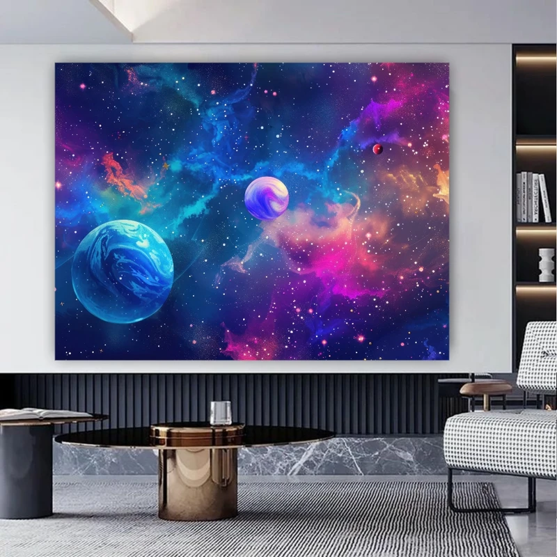 تابلو بوم طرح مخمل کهکشان و سیارات مدل رنگارنگ کد BK24599