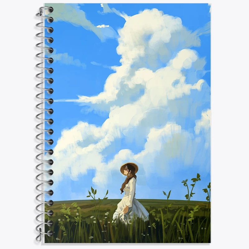 دفتر زبان 50 برگ خندالو مدل سه خط طرح دختری در علفزار کد F529