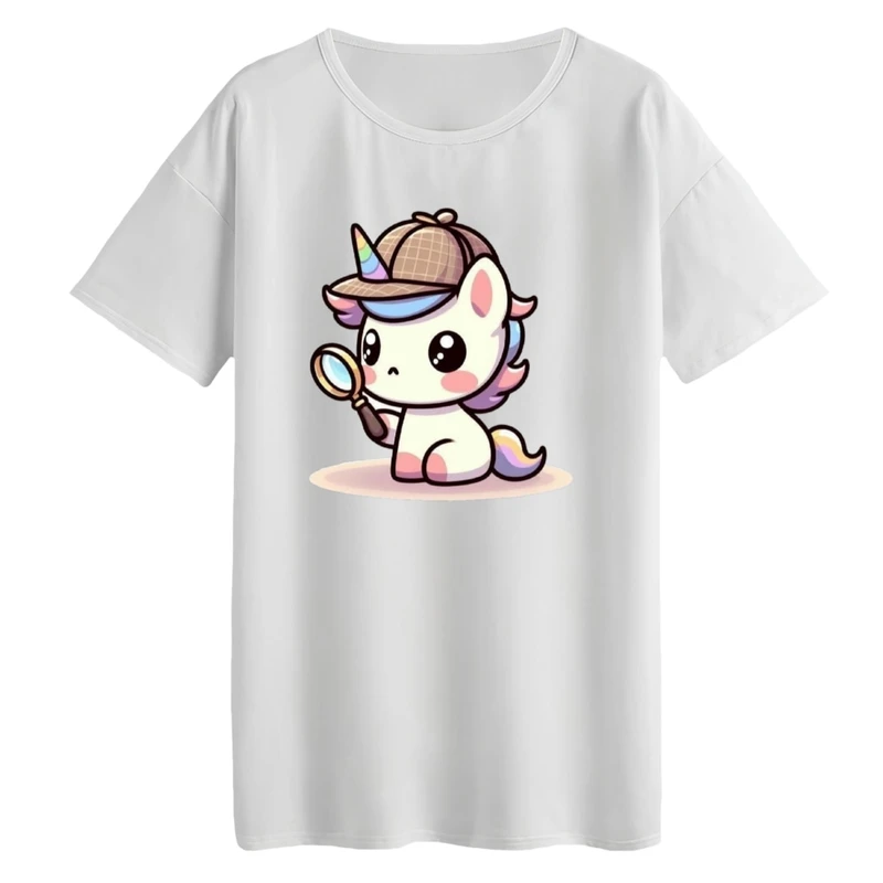 تی‌شرت لانگ آستین کوتاه زنانه مدل کارآگاه تک شاخ