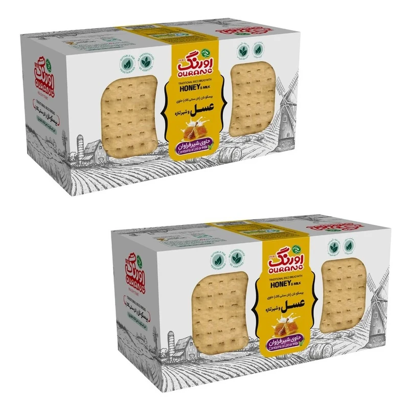 بیسکویت رژیمی بدون شکر با  باشیروعسل اورنگ - 380 گرم  بسته 2 عددی