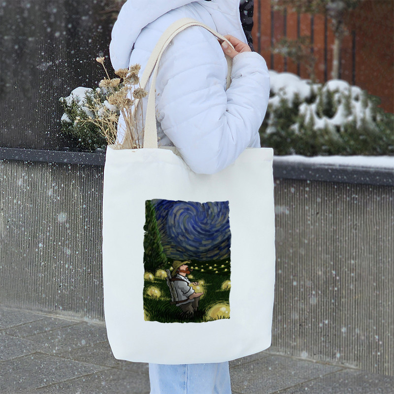 ساک خرید پارچه ای خندالو طرح شب پرستاره ونگوگ مدل توت بگ کد 7005