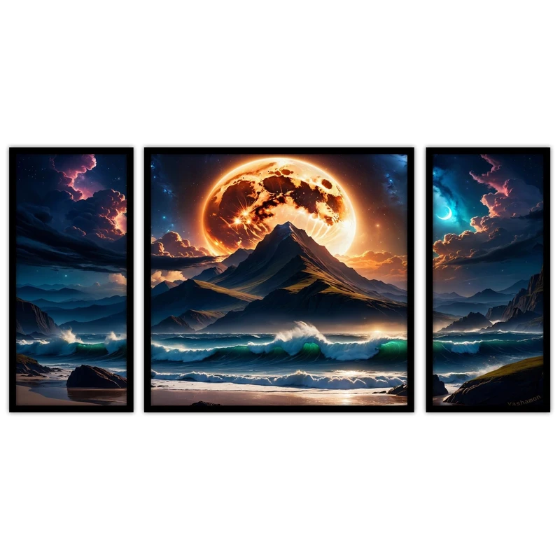 تابلو بکلیت طرح تصویر دیجیتال  کوه  مدل B-bu3338 مجموعه 3 عددی