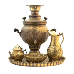 سرویس سماور ذغالی 5 پارچه برنجی مدل توپی کد 3190