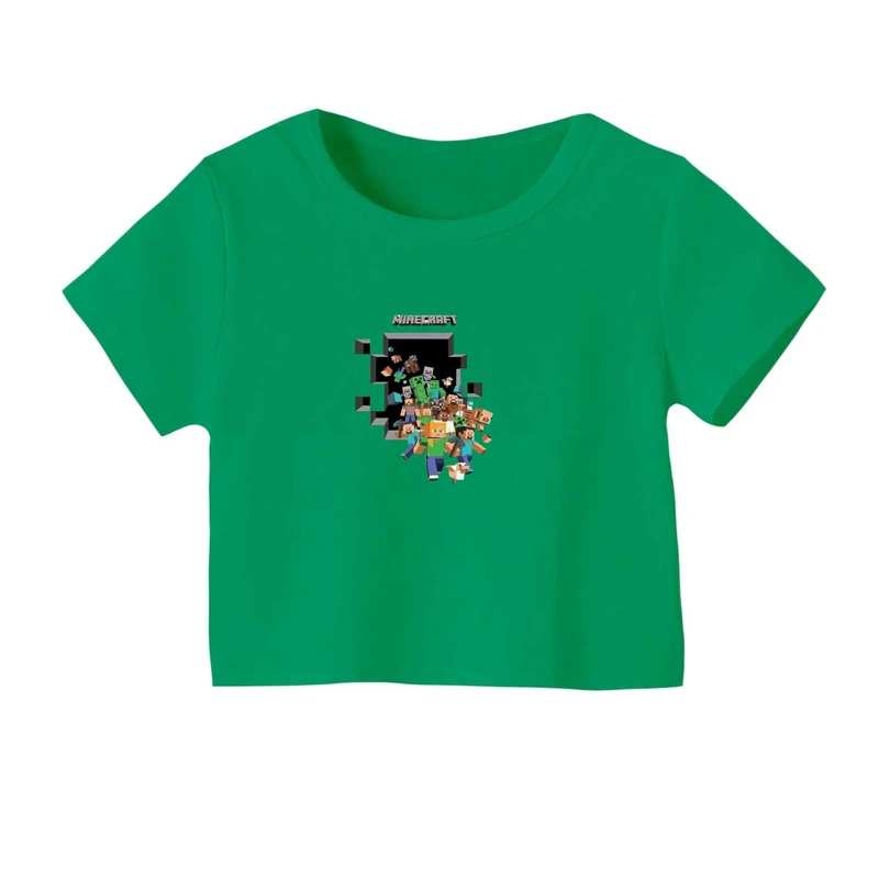 کراپ‌ تی‌شرت آستین کوتاه زنانه مدل ماینکرفت کد 11