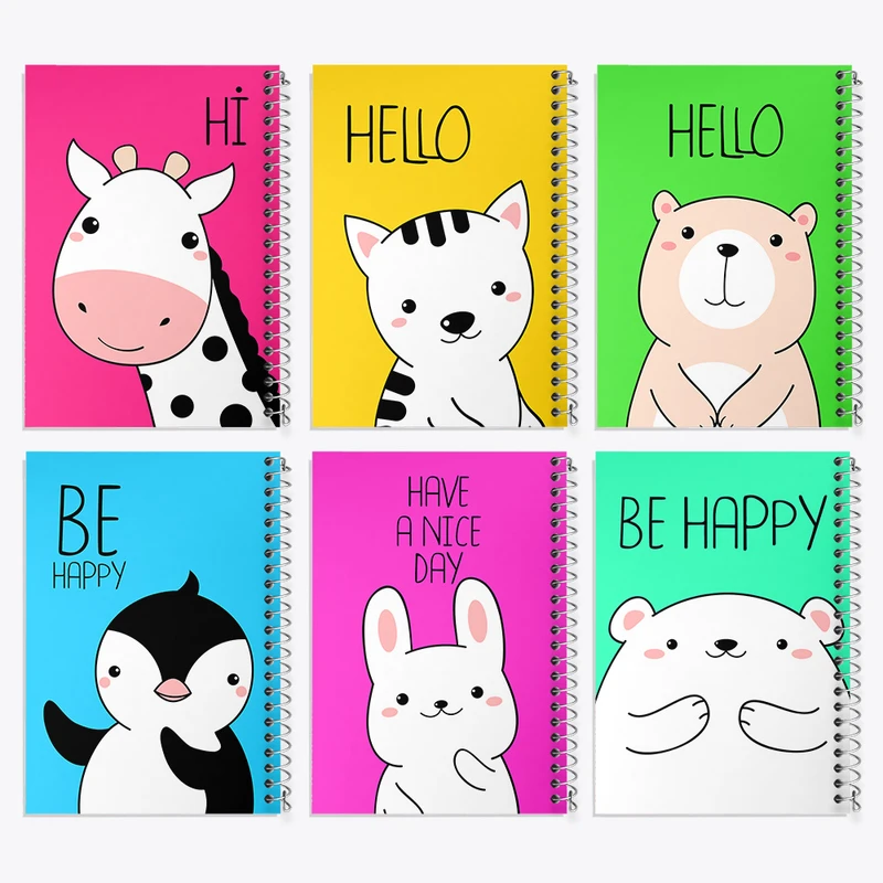 دفتر مشق 100 برگ خندالو طرح حیوانات بامزه کد 134 مجموعه 6 عددی