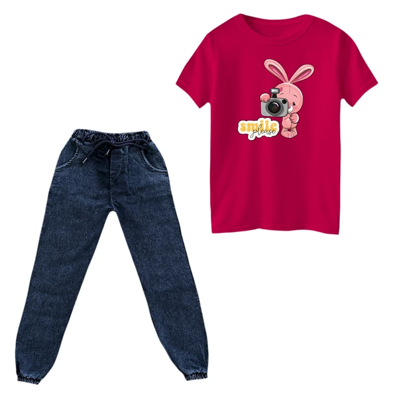 ست تی‌شرت و شلوار دخترانه مدل خرگوش کد ۹
