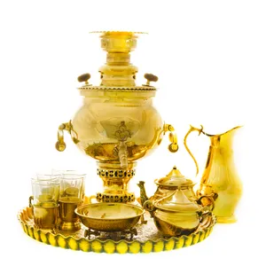 سرویس سماور ذغالی 12 پارچه برنجی مدل توپی کد 4403