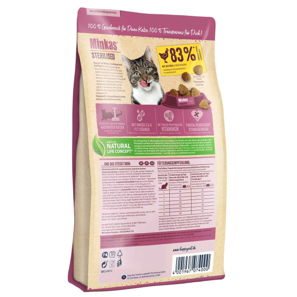 غذا خشک گربه هپی کت مدل Minkas Sterilised وزن 10 کیلوگرم