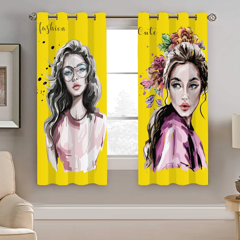 پرده نیروانا طرح نقاشی دخترونه مدل مخمل کد 4004 سایز 140×200 سانتی متر