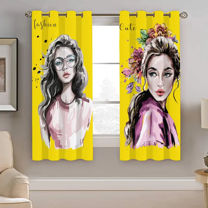 پرده نیروانا طرح نقاشی دخترونه مدل مخمل کد 4004 سایز 140×200 سانتی متر