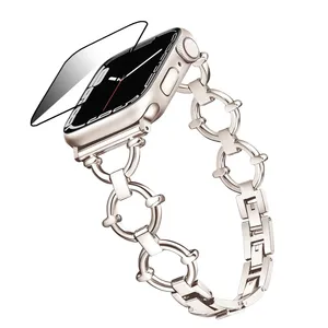 بند گوف مدل JN Stainless Cartier مناسب برای اپل واچ سری 10 سایز 46 میلی متری به همراه محافظ صفحه نمایش