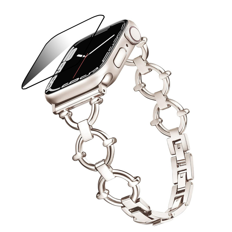 بند گوف مدل JN Stainless Cartier مناسب برای اپل واچ سری 10 سایز 46 میلی متری به همراه محافظ صفحه نمایش