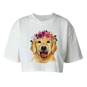 کراپ‌تاپ آستین کوتاه زنانه مدل CUTE DOG کد P103 رنگ سفید