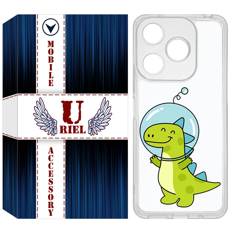 کاور یوریل مدل Clear کد 62 طرح دایناسور فضانورد مناسب برای گوشی موبایل شیائومی Redmi 13X / 13 / Poco M6 4G