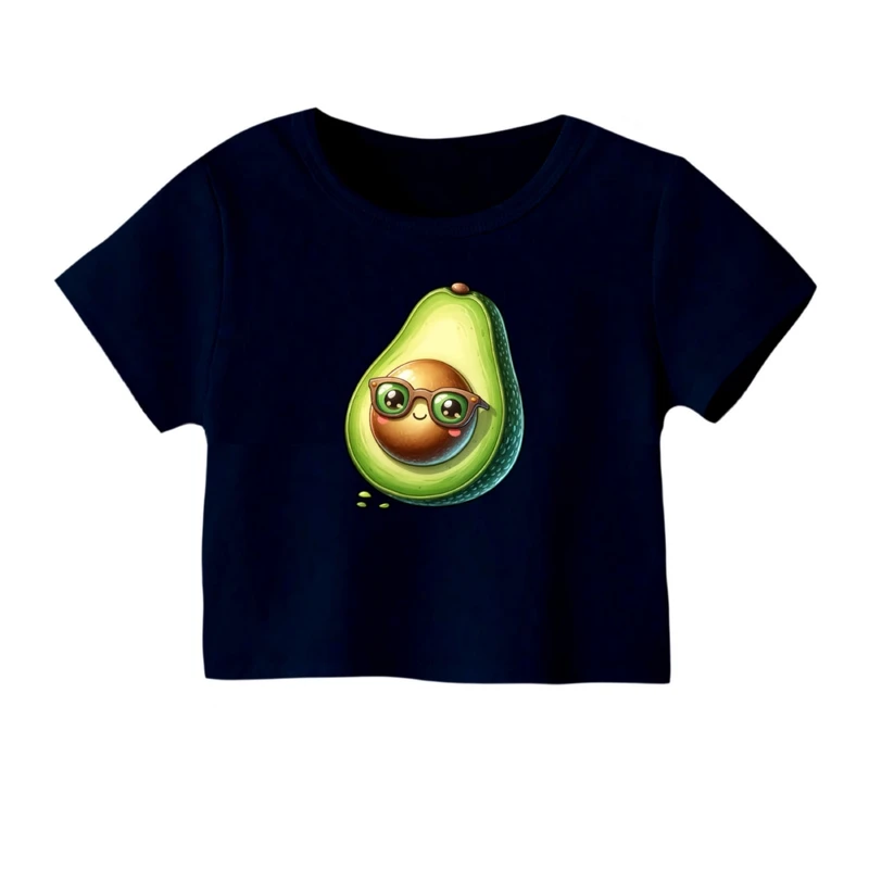 کراپ‌ تی‌شرت آستین کوتاه زنانه مدل آووکادو عینکی