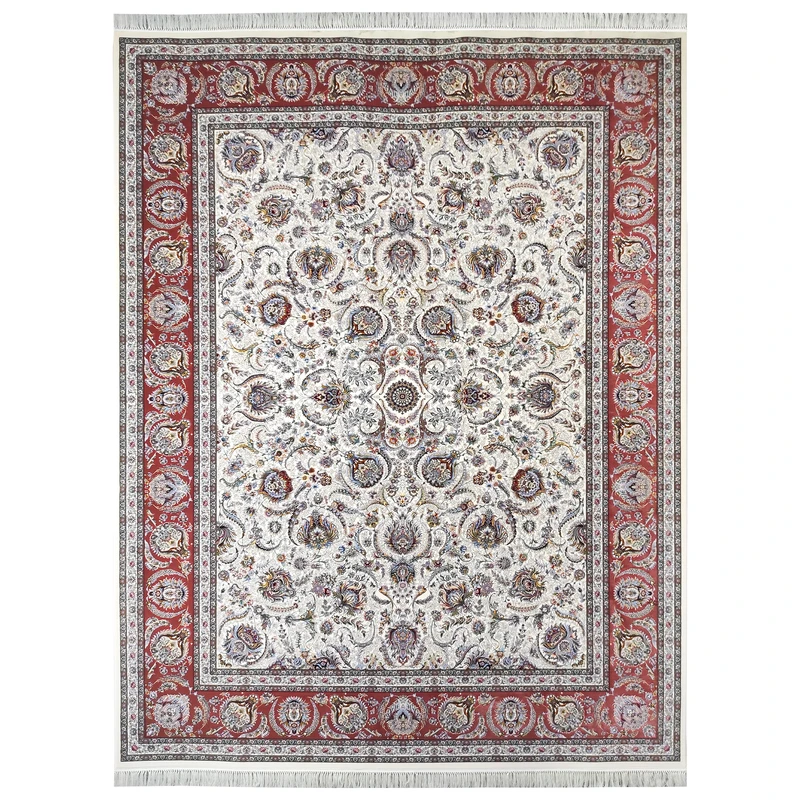 فرش ماشینی 1500 شانه فرش مشهد زمینه کرم حاشیه مسی مدل 815084