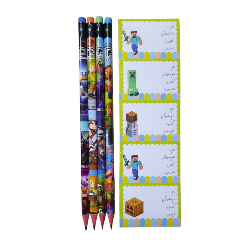 مداد مشکی پرودون با درجه سختی HB مدل ماینکرفت کد mn098 به همراه برچسب بسته 5 عددی