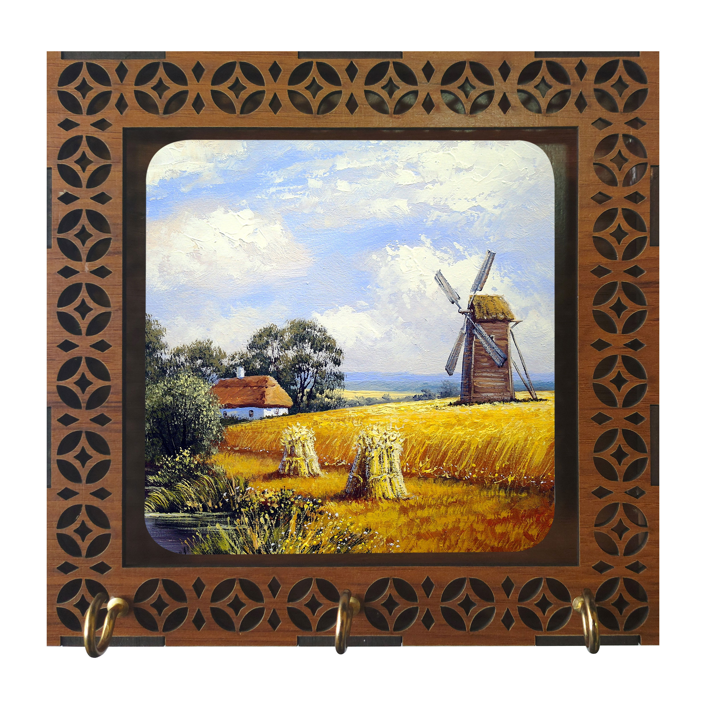 جا کلیدی مدل D1020 طرح نقاشی منظره مزرعه و آسیاب بادی و کلبه