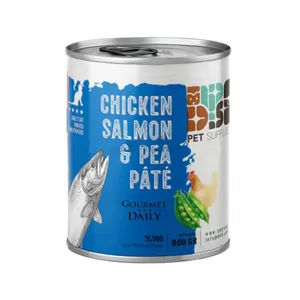 کنسرو غذای گربه بالغ دی پی اس مدل پته طعم مرغ، سالمون و نخودفرنگی وزن ۸۰۰ گرم