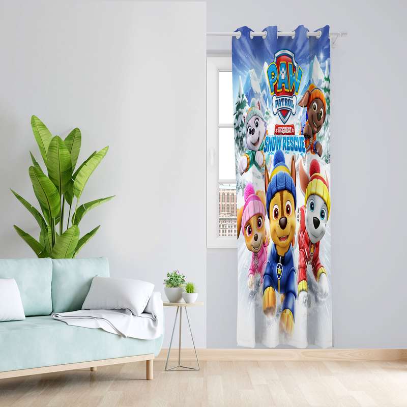 پرده مدل اتاق کودک مخمل پانچی طرح کارتون سگ های نگهبان کد 4805 سایز 140x280 سانتی متر