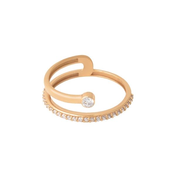 انگشتر طلا 18 عیار زنانه درگونه مدل دو رینگ نگین و لونا