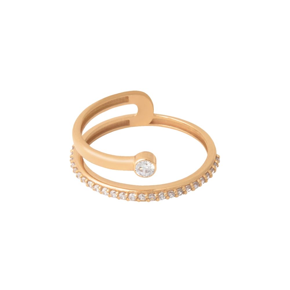 انگشتر طلا 18 عیار زنانه درگونه مدل دو رینگ نگین و لونا - - 1