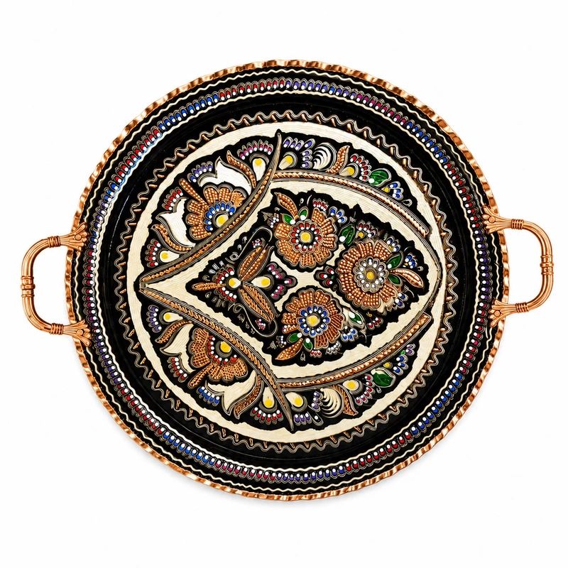 سینی مسی مدل الماس تراش لب هلالی دو دسته