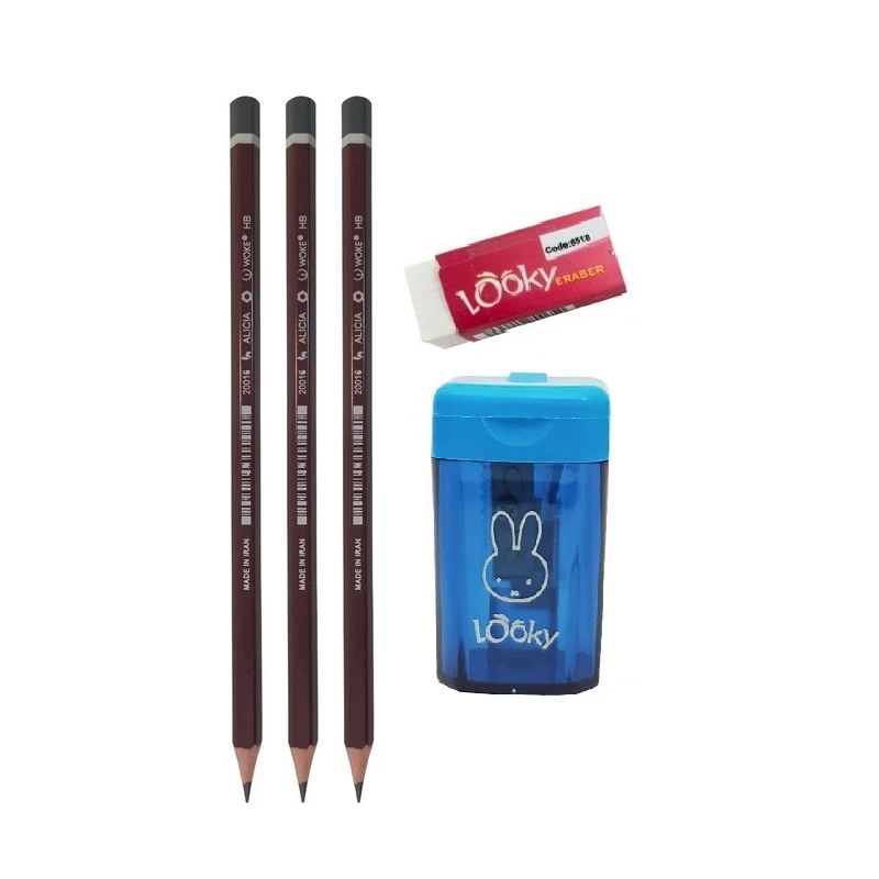 تراش لوکی مدل سیاره به همراه مداد مشکی و پاک کن مجموعه 5 عددی