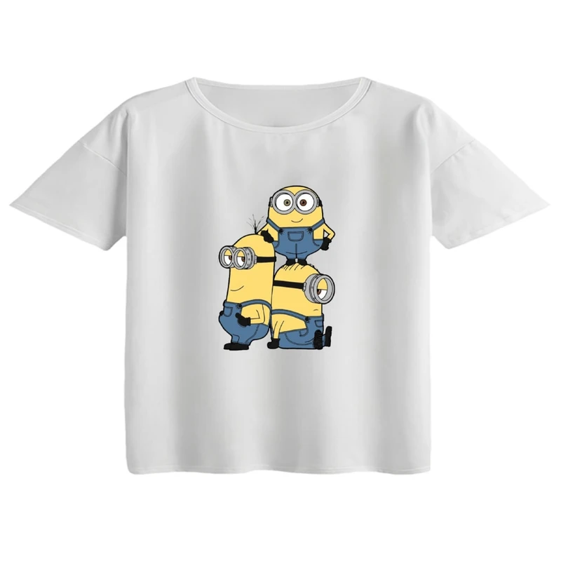 کراپ تی‌شرت آستین کوتاه زنانه مدل مینیون کد 4