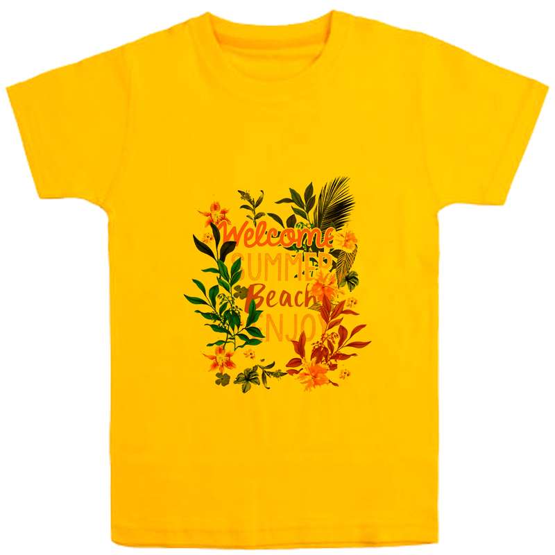 تی شرت آستین کوتاه دخترانه مدل تایپوگرافی D143 رنگ زرد