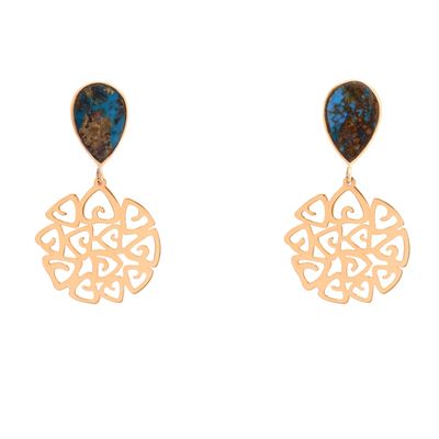 گوشواره میخی طلا 18 عیار زنانه الی گالری مدل گل مثلثی و فیروزه