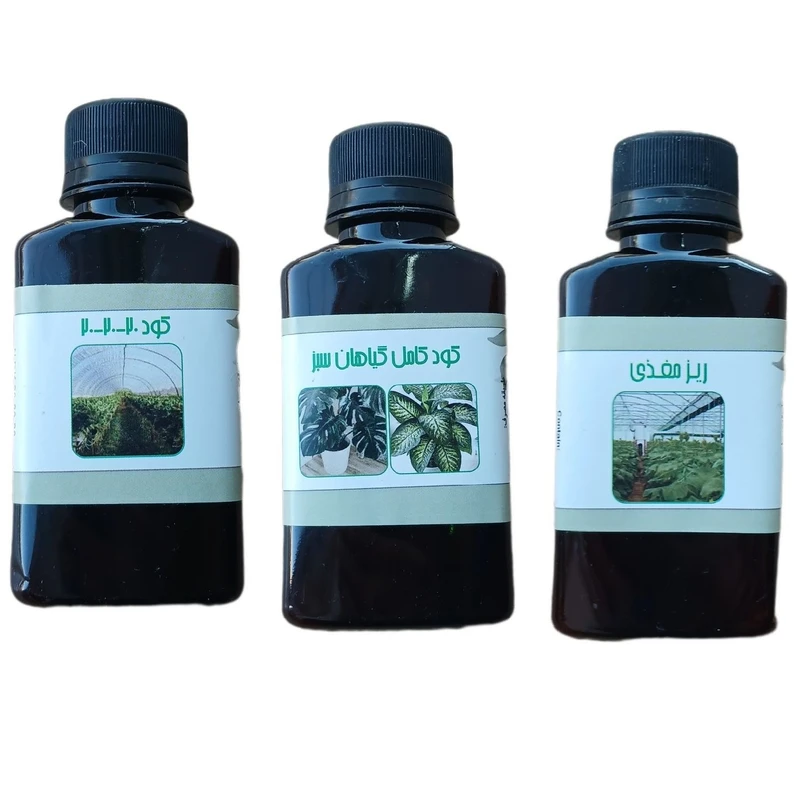 کود مایع کامل سه بیست و ریز مغذی و کود کامل گیاهان سبز مدل life drop حجم 110 میلی لیتر بسته 3 عددی