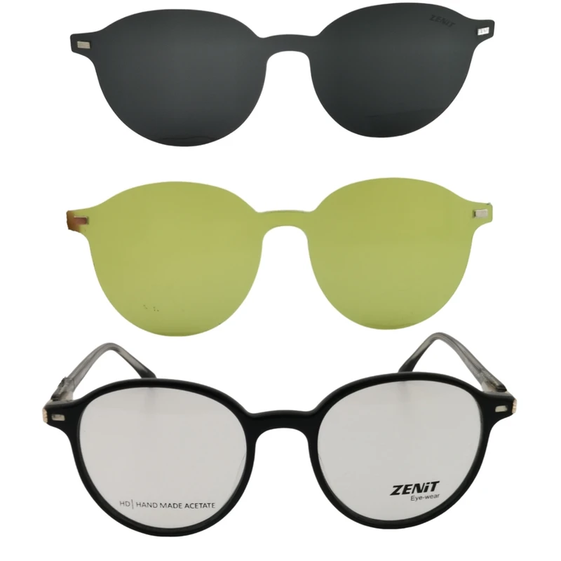 فریم عینک طبی گرد زنیت مدل ZE_6019 مناسب برای صورت بیضی، قلب، گرد، لوزی، مثلث، مربع، مستطیل به همراه کاور آفتابی مجموعه سه عددی 