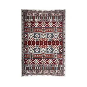 فرش ماشینی 1200 شانه زمینه سفید حاشیه چند رنگ مدل JF-2006