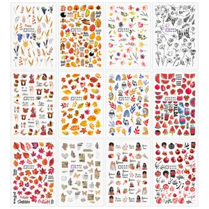 برچسب لنز ناخن مدل پاییزی مجموعه 12 عددی 