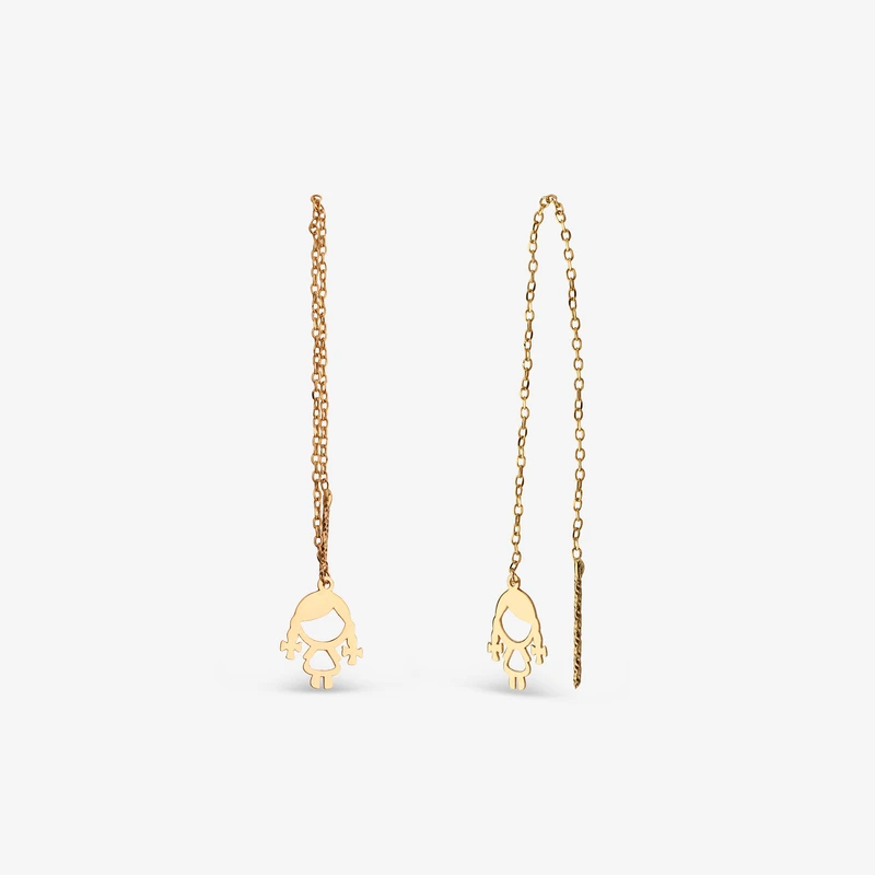 گوشواره بخیه‌ای طلا 18 عیار زنانه نیکان گلد مدل دختر بچه 112388
