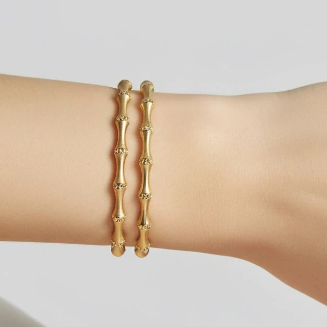 عکس شماره 2 : النگو طلا 18 عیار زنانه رضا گلد مدل بامبویی سایز 2