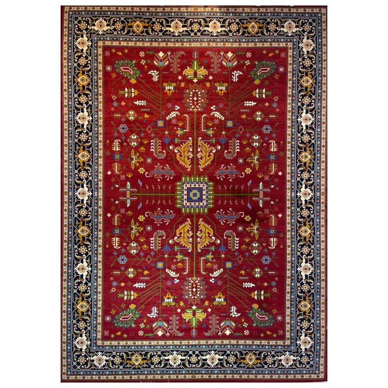 فرش ماشینی 700 شانه زمینه لاکی حاشیه سرمه ای مدل آکرولیک قشقایی کد 125