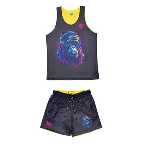 ست رکابی شلوارک مردانه مدل 115-3001 دورویه طرح گوریل