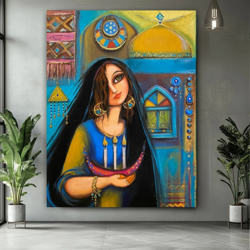 پوستر پارچه ای طرح مخمل نقاشی مدل بانوی ایرانی کد BK24694